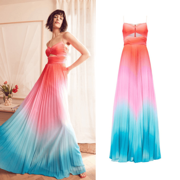 AMUR Dress Emmett Pleated Maxi Gown in Ombre Sunset Size 6 - Picture 1 of 11